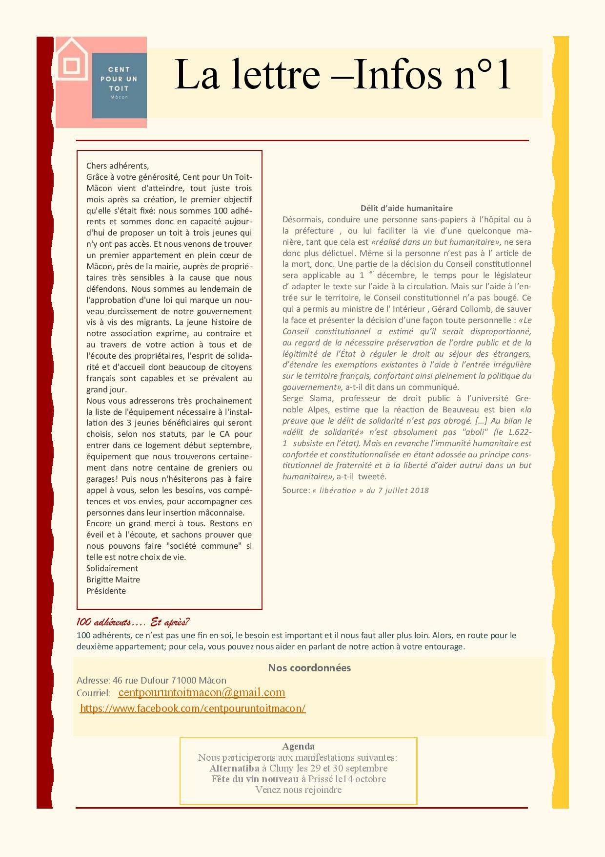 Lettre d’information n°1