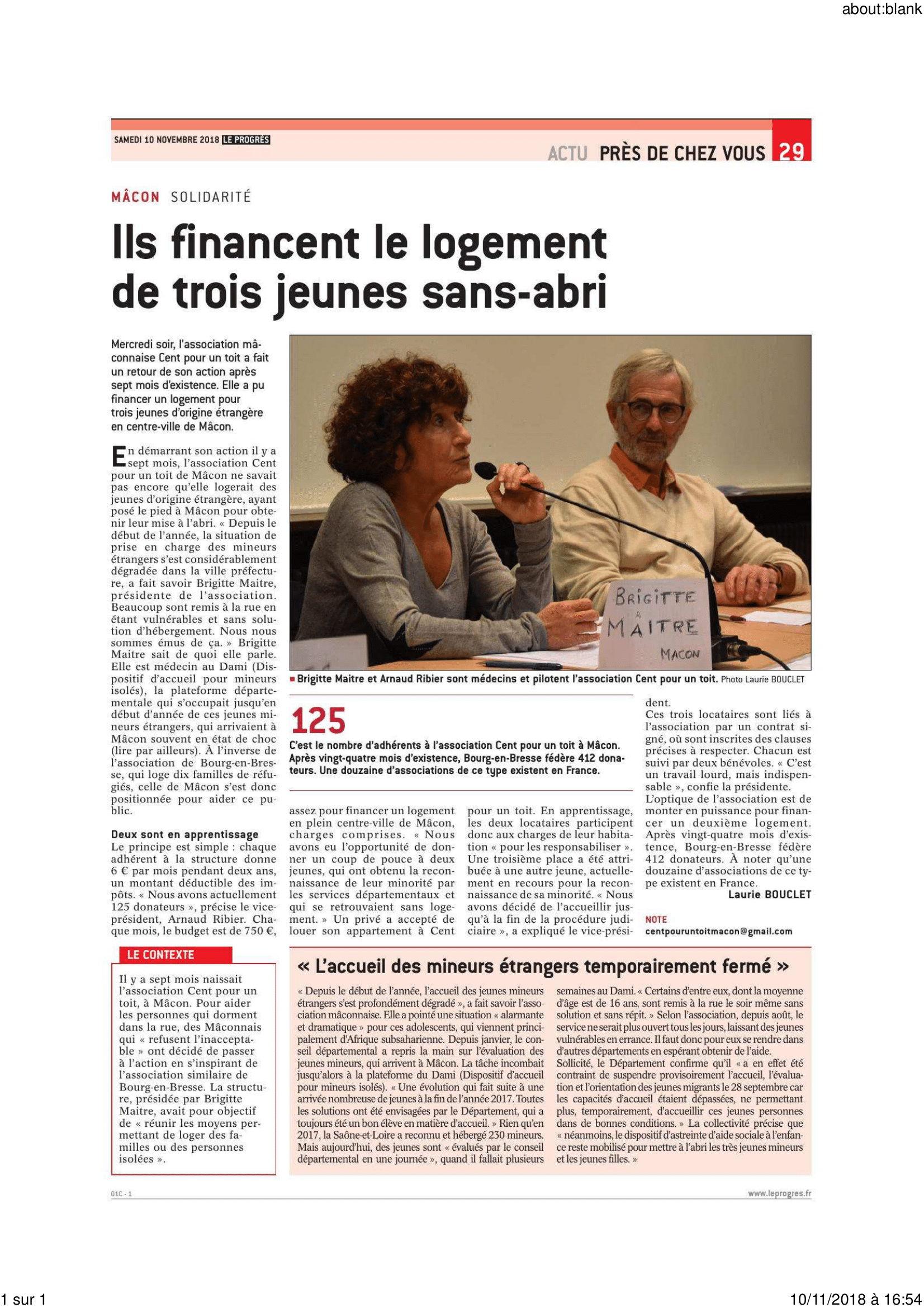 Article du journal Le Progrès sur nos actions au sein de l’association.