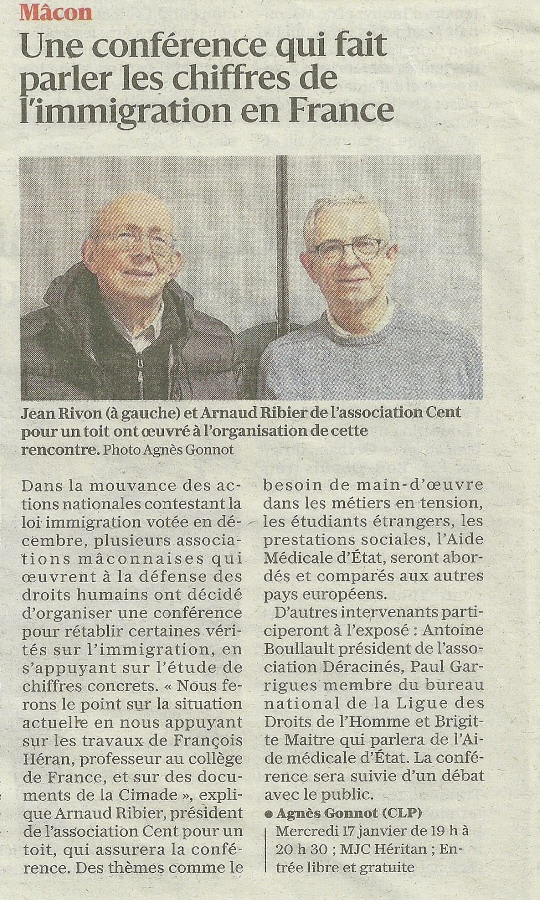 Une conférence qui fait parler les chiffres de l’immigration en France. | Article dans le journal de Saône-et-Loire.